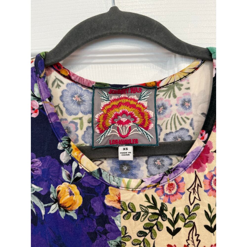 Johnny Was Sky Flower Patchwork Bohemian Short Sleeve Dress Sz XS - Picture 4 of 6
